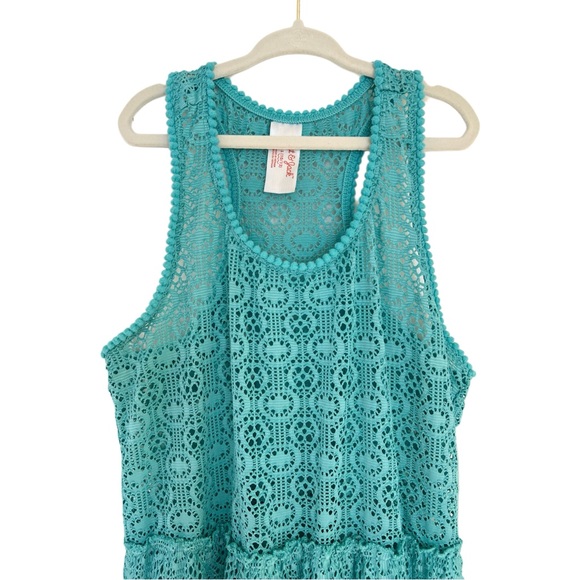 (NWOT) Cat & Jack Bathing Suit Cover Up Dress, Turquoise Lace | Girls L (10/12) - Picture 2 of 6